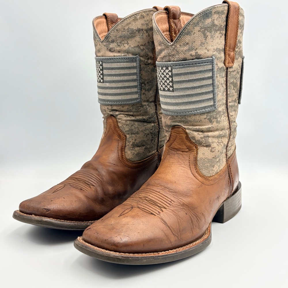 Ariat Sport Patriot Mens 8 EE Wide Distressed Brown Camo Flag Boots 10023359